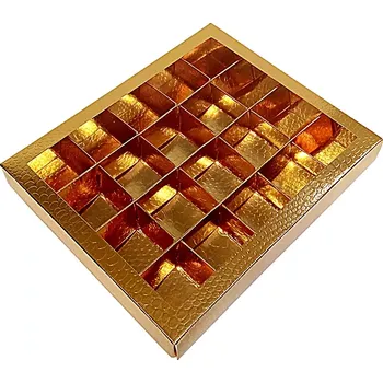Dárková krabička Zlatá krabička na 20 pralinek s víkem 18x14,5x2 cm