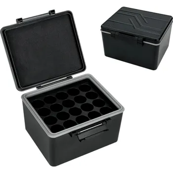 Úložný box Černé pouzdro na baterie 11,3x12,4x7,6 cm Odolný box na 20 kusů baterií typu 18650 Plastový úložný organizér pro bezpečné skladování