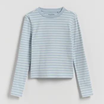 Dívčí oblečení Reserved - Pruhované tričko s dlouhými rukávy - bleděmodrá - 341FT-05X - 341FT-05X-U12