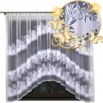 Obraz HOTOVÁ ZÁCLONA BÍLÁ ŽAKÁROVÁ BEZ ŽEHLENÍ NA ŽABKY OBLOUK 300x160 cm DO KUCHYNĚ