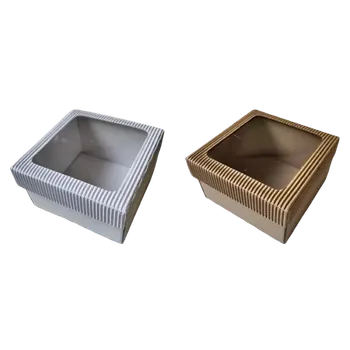 Krabička na výslužku Krabička s průhledným okénkem 13,5x13x8 cm přírodní a bílá