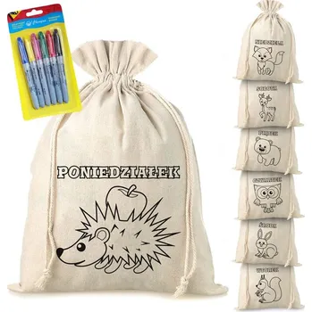 omalovánky 7 ks Lněných pytlů s potiskem 30 x 40 cm - omalovánky s fixy