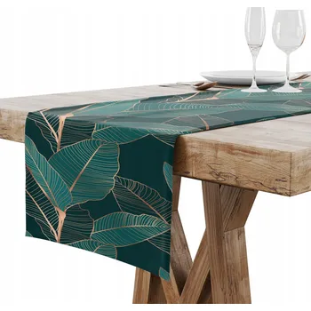 ubrus BĚHOUN NA STŮL MATNÝ HLADKÝ 40x120 ZLATÉ ZELENÉ LISTY 003