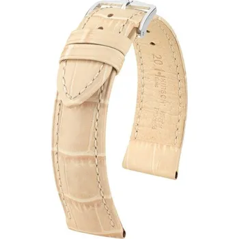 Řemínek na hodinky Řemínek Hirsch Duke (NO QR) - béžový - 18 mm - M – Střední délka - 16 mm - Stříbrná + 5 let záruka a dárek ZDARMA