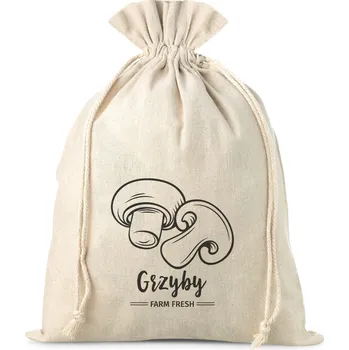 Svatební dekorace 1 ks Pytel z imitace lnu s potiskem 22 x 30 cm - na houby