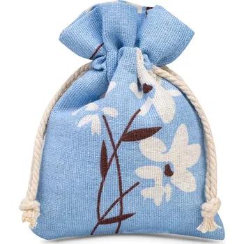 Dárková taška 5 ks Pytlíky z imitovaného lnu s potiskem 10 x 13 cm -přírodní / modré květy