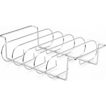 Grilovací rošt na žebra 25,3x31,3 cm Ocelový stojan s nepřilnavým povrchem na 4 kusy masa Pečicí držák na žebra pro plynový gril a troubu stříbrná