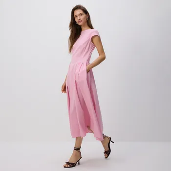 Dámské šaty Reserved - Midi šaty se sklady - růžová - 655EH-30X - 655EH-30X-M