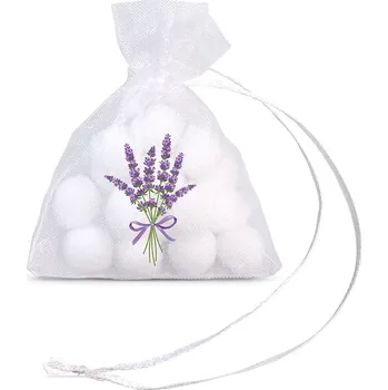 Dárková taška 10 ks Sáčky z organzy 7 x 9 cm bílé s potiskem levandule