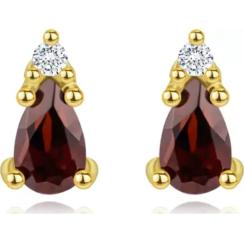 Náušnice Náušnice ze 14karátového zlata s granátem ve tvaru slzy a diamantem