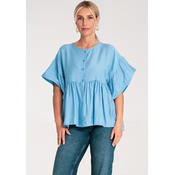 Dámská halenka Světle modrá dámská halenka z viskózy se širokými rukávy M1211 Blue Velikost: S/M