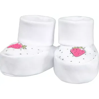 Capáčky ESITO | Bavlněné bačkůrky pro miminko Jahůdka - bílá / New - délka stélky: 8 cm