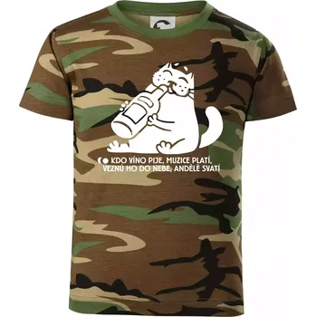 Kdo víno pije a muzice platí - Dětské maskáčové triko - 146 cm/10 let ( Hnědý maskáč )