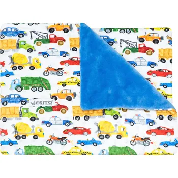 Dětská deka ESITO | Dětská deka dvojitá Minky doprava - modrá / 75 x 100 cm