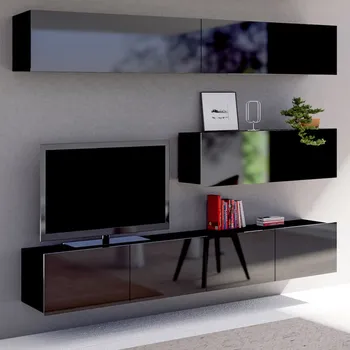 Obývací stěna Obývací stěna CALABRINI c | 200 cm | 5 dílů P | černá lesk