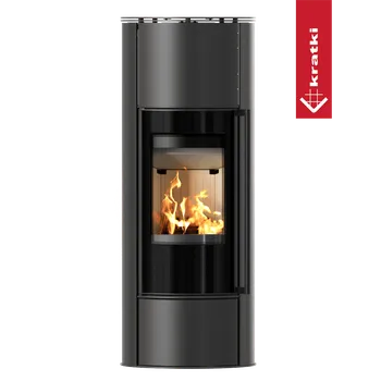 Krbová kamna Kratki Ocelová kamna na dřevo ERIK Vysoká Ø 150 5,5 kW černá Thermotec samozavírací