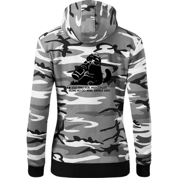 Dámská mikina Kdo víno pije a muzice platí - Dámská mikina trendy zipper s kapucí - M ( Šedý maskáč )