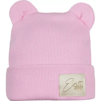 Kojenecké oblečení ESITO | Zimní žebrovaná čepice s oušky Color Pink - růžová / 40