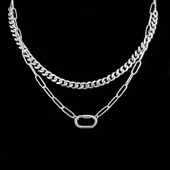 Náhrdelník Moderní dvojitý ocelový náhrdelník kombinace řetízků č. 1703