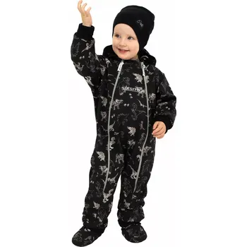 Kojenecká kombinéza ESITO | Rostoucí softshellová kombinéza s fleecem Dinoušek Čerňák - černá / 68 - 74