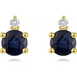 Náušnice ze 14K zlata se safírem a čirými zirkony