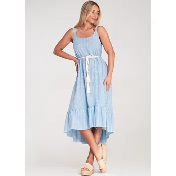 Dámské šaty Dámské světle modré bavlněné šaty s proužky a třásněmi M1213 Blue Velikost: ONE SIZE