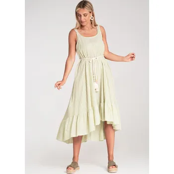 Dámské šaty Dámské světle zelené bavlněné šaty s proužky a třásněmi M1213 Green Velikost: ONE SIZE