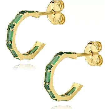 Náušnice Náušnice ze 14K zlata se zeleným zirkonem v otevřeném kruhu