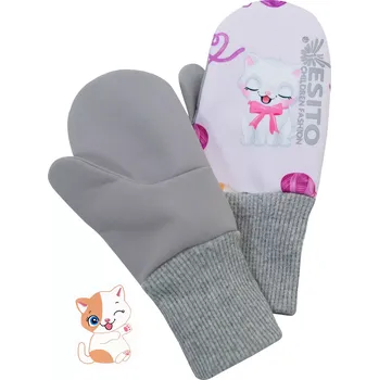 Módní doplněk ESITO | Palcové rukavice Kočička softshell - růžová / 1 - 2 roky