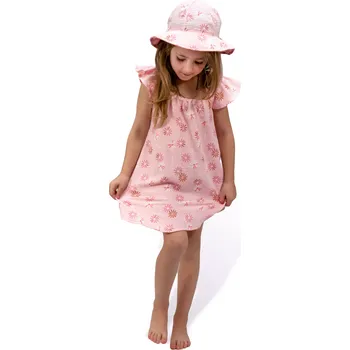 Dívčí šaty ESITO | Dívčí mušelínové šaty Flower - růžová / 98 - 104