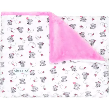 Dětská deka ESITO | Dětská deka dvojitá Minky medvídek - růžová / 75 x 100 cm