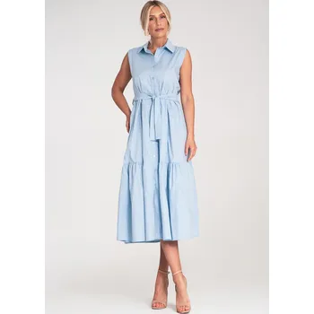 Dámské šaty Světle modré dámské košilové šaty áčkového střihu s límečkem M1216 Blue Velikost: S/M