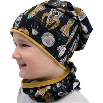 Kojenecká čepice ESITO | Jarní čepice spadená Rakety - černá / 42