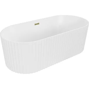 Vana Mexen Paola volně stojící vana rýhovaná 170 x 80 cm, bílá mat, přepad zlatý - 52721708001-50 Volně stojící vany