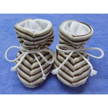 Capáčky ESITO | Kojenecké botičky plyš s pruhem velké - proužek hnědá / 1 - délka stélky: 11 cm