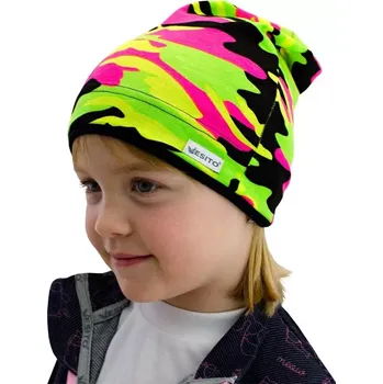 Čepice ESITO | Dětská čepice dlouhá Maskáč neonka - 40