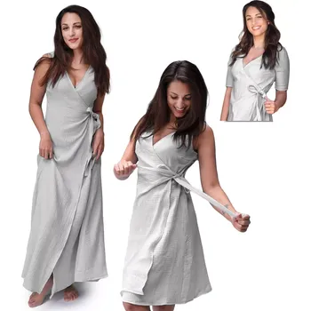 Dámské šaty ESITO | Dámské mušelínové zavinovací šaty Ellena Dove grey - šedá / 38 - krátké / Krátký rukáv