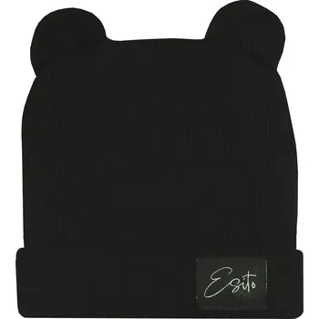 Kojenecké oblečení ESITO | Zimní žebrovaná čepice s oušky Color Black - černá / 34