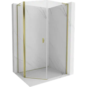 Mexen Mist L asymetrický pětiúhelníkový sprchový kout s otevíracími dveřmi 80 x 90 cm, průhledný, zlatý Sprchové kouty