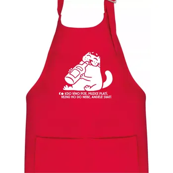 Kuchyňská zástěra Kdo víno pije a muzice platí - Dětská zástěra na vaření - Univerzální velikost ( Červená )