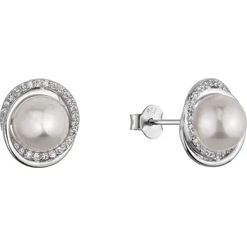 Náušnice EVOLUTION GROUP CZ Stříbrné náušnice pecky s bílou říční perlou a zirkony - 21113.1