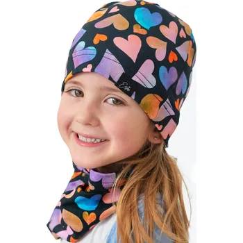 Čepice ESITO | Jarní čepice Barevná srdce - černá / 46