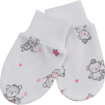 Rukavice ESITO | Rukavice bavlna potisk - medvídek bílá/růžová / 68