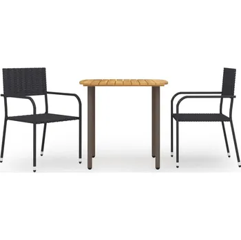 3dílný zahradní jídelní set polyratan černý Černý 3072487