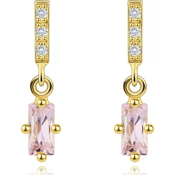 Náušnice Náušnice ze 14K zlata se světle růžovým kubickým zirkonem v obdélníkovém výbrusu