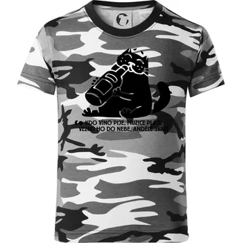 Chlapecké tričko Kdo víno pije a muzice platí - Dětské maskáčové triko - 134 cm/8 let ( Šedý maskáč )