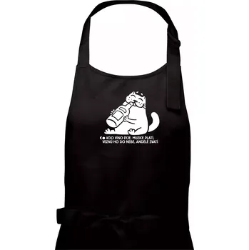 Kuchyňská zástěra Kdo víno pije a muzice platí - Pánská zástěra na vaření - Univerzální velikost ( Černá )