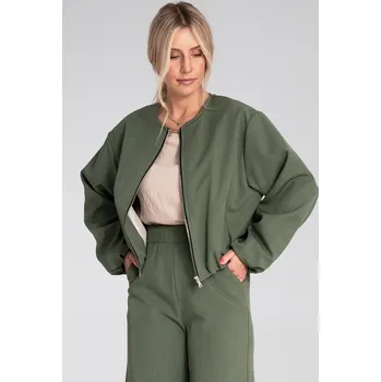 Dámský kabát Olivově zelený lehký dámský krátký bomber M1198 Green Velikost: S/M