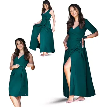 Dámské šaty ESITO | Dámské mušelínové zavinovací šaty Ellena Petrol - petrolejová / 40 - krátké / Krátký rukáv