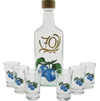 Sada 6 odlivek s láhví "70" 0,7 l (Dárková sada švestky 1+6 sklo, slivovice)